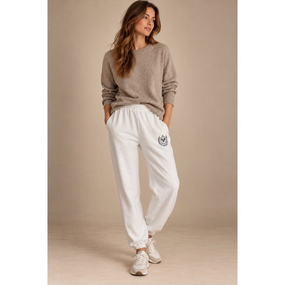 Victoria's Secret PINK Ivy Fleece Sweatpants White High Rise Relaxed XXL NEW